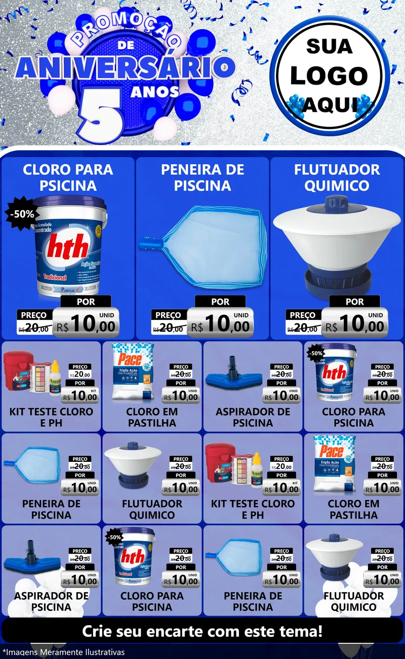 Modelo de Encarte para Encarte Grande com o tema Promoção de Aniversário - 5 Anos para Produtos para Piscina
