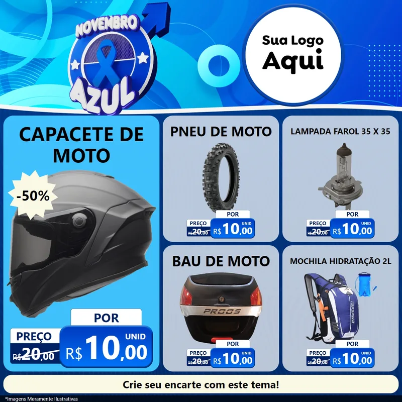 Modelo de Rede Social para Feed Facebook com o tema Novembro Azul para Moto peças