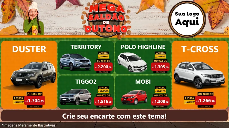 Modelo de TV para TV Horizontal com o tema Mega Saldão de Outono para Concessionaria de Carros