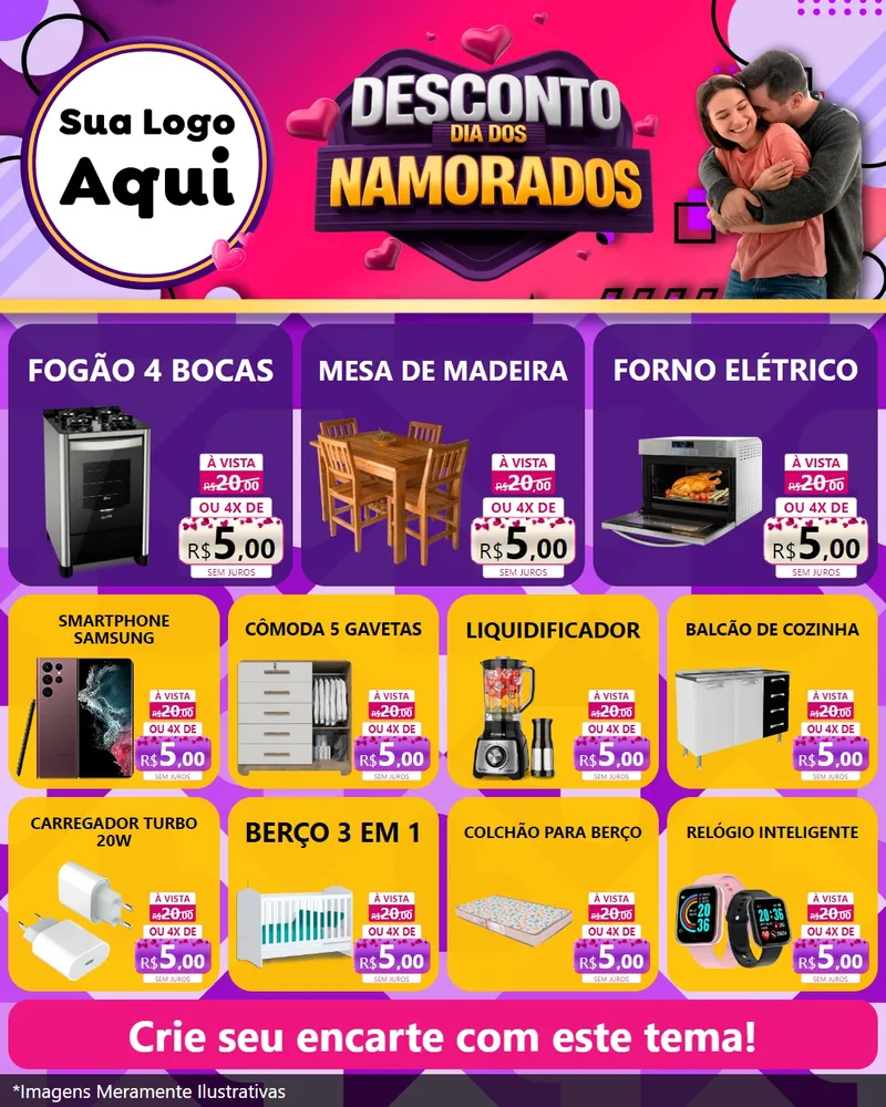 Modelo de Rede Social para Feed Instagram com o tema Desconto Dia dos Namorados para Móveis e Eletro