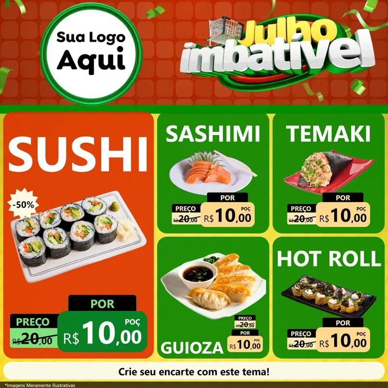Modelo de Rede Social para Feed Facebook com o tema Julho Imbatível para Comida japonesa