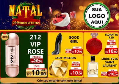Modelo de Encarte para Encarte A4 Horizontal com o tema Natal de Grandes Ofertas para Perfumes