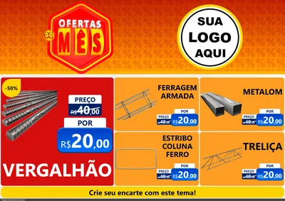 Modelo de Encarte para Encarte A4 Horizontal com o tema Ofertas do Mês para Ferragens