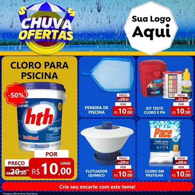 Modelo de Rede Social para Feed Facebook com o tema Chuva de Ofertas para Produtos para Piscina