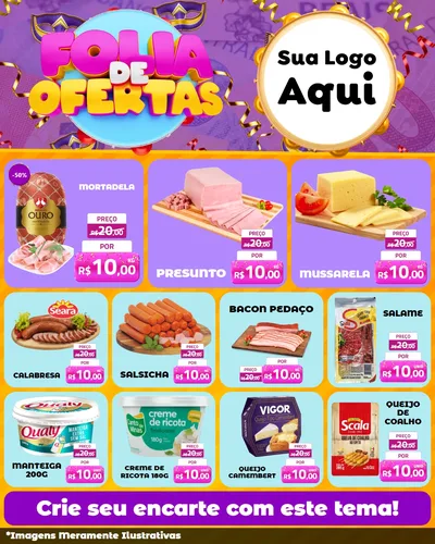 Modelo de Rede Social para Feed Instagram com o tema Folia de Ofertas para Frios e Laticínios