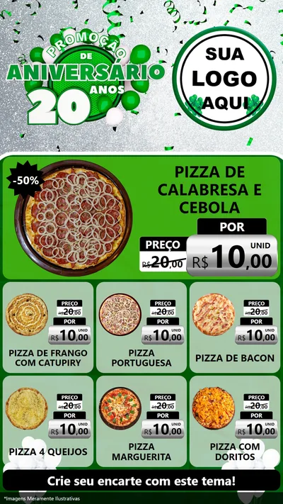 Modelo de Rede Social para Stories com o tema Promoção de Aniversário - 20 Anos para Pizzaria