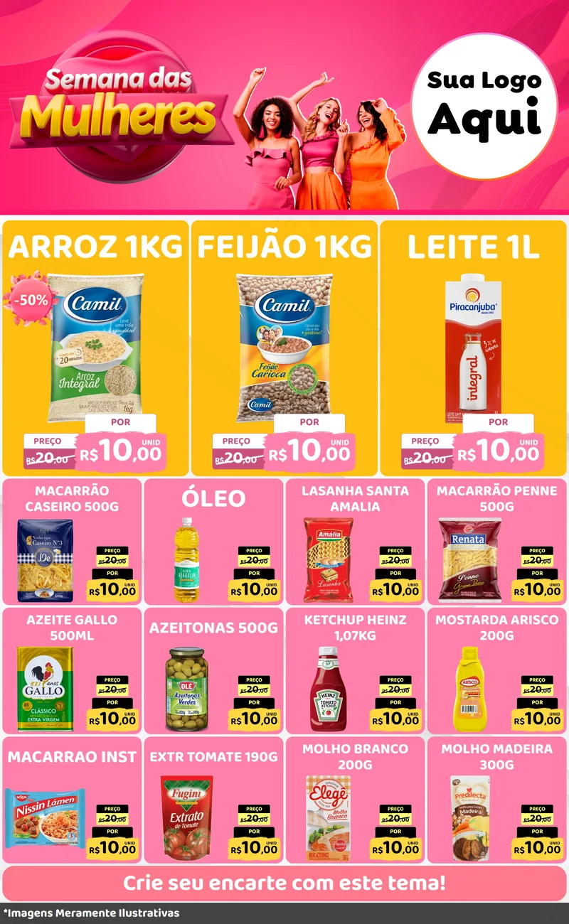 Modelo de Encarte para Encarte Grande com o tema Semana das Mulheres para Supermercado