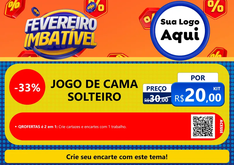 Modelo de Cartaz para Cartaz A4 Horizontal com o tema Fevereiro Imbatível para Cama, Mesa e Banho