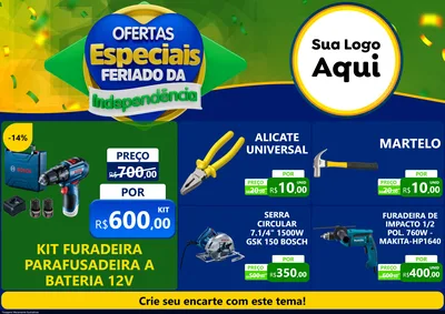 Modelo de Encarte para Encarte A4 Horizontal com o tema Ofertas Especiais Feriado da Independência para Maquinas e Ferramentas