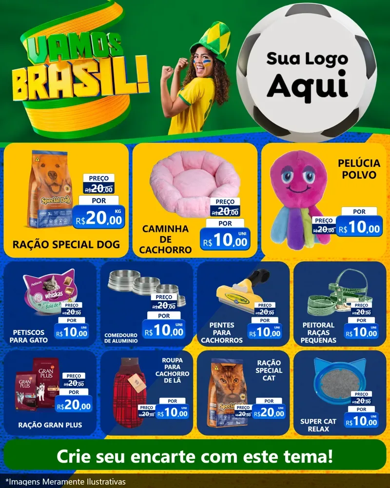 Modelo de Rede Social para Feed Instagram com o tema Vamos Brasil - Copa para Pet Shop