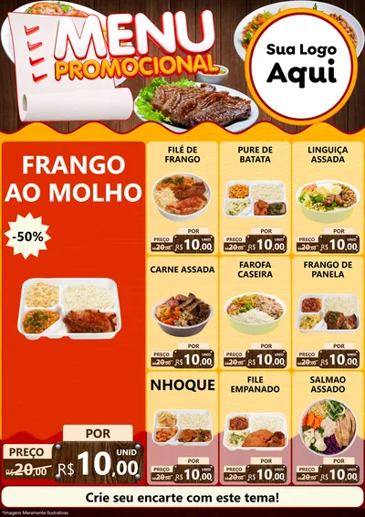 Modelo de Encarte para Encarte A4 Vertical com o tema Menu Promocional para Restaurante