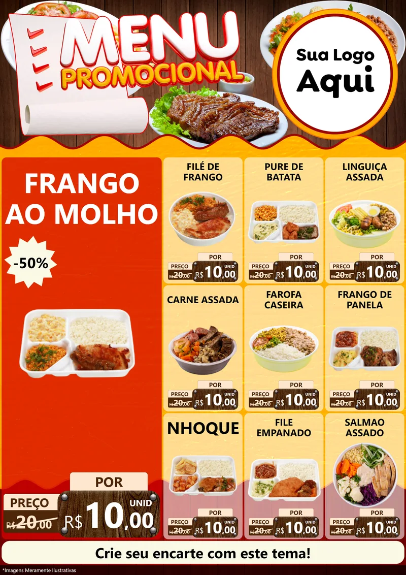Modelo de Encarte para Encarte A4 Vertical com o tema Menu Promocional para Restaurante