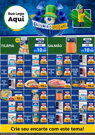 Modelo de Encarte para Encarte A4 Vertical com o tema Torcida Brasil - Copa para Peixaria