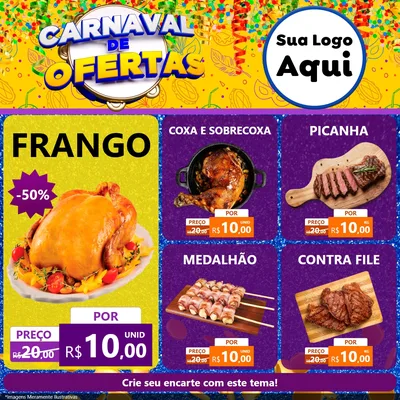 Modelo de Rede Social para Feed Facebook com o tema Carnaval de Ofertas para Assados