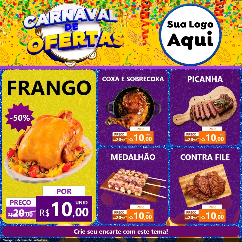 Modelo de Rede Social para Feed Facebook com o tema Carnaval de Ofertas para Assados