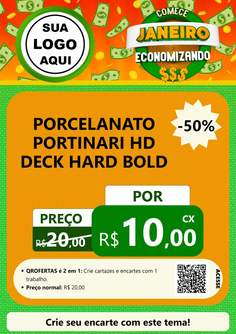 Modelo de Cartaz para Cartaz A4 Vertical com o tema Comece Janeiro Economizando para Pisos e revestimentos