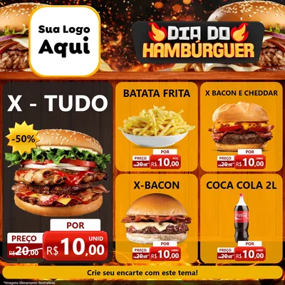 Modelo de Rede Social para Feed Facebook com o tema Dia do Hambúrguer para Hamburgueria