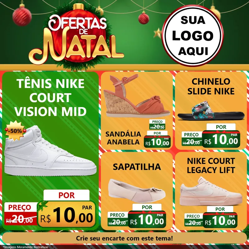 Modelo de Rede Social para Feed Facebook com o tema Ofertas de Natal para Calçados