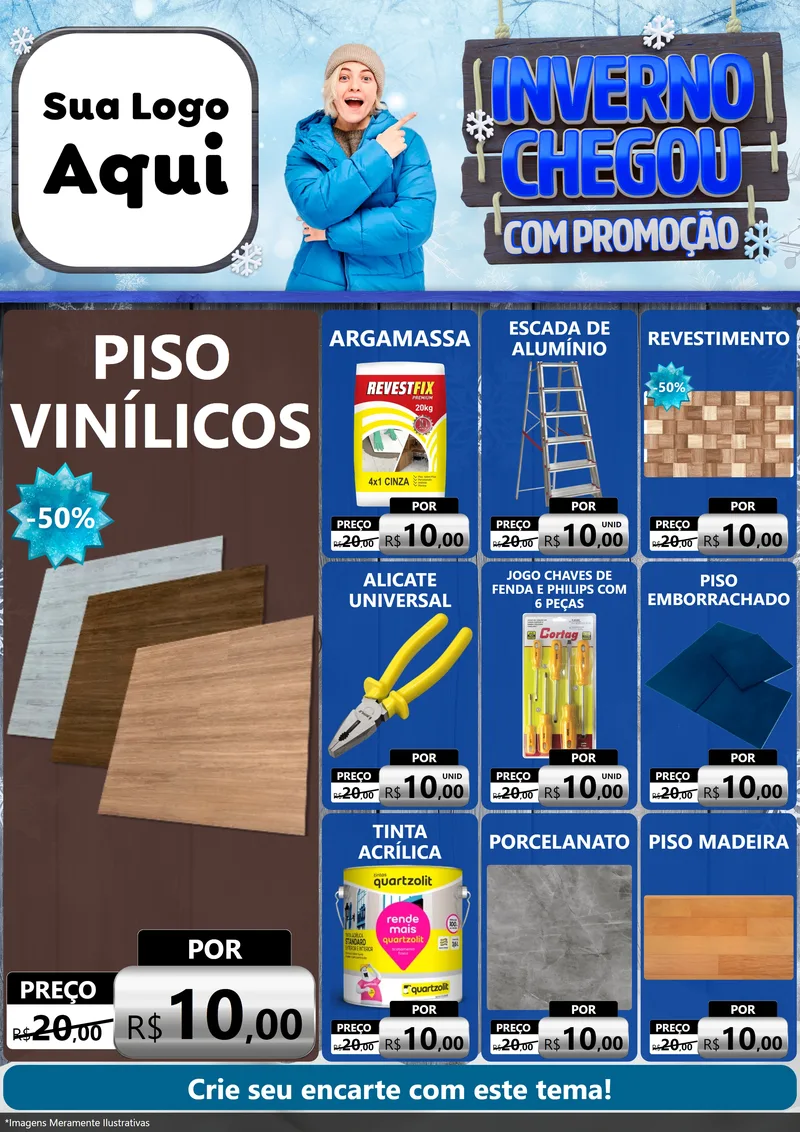 Modelo de Encarte para Encarte A4 Vertical com o tema Inverno Chegou Com Promoção para Material para Construção