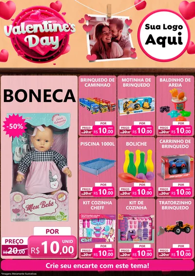 Modelo de Encarte para Encarte A4 Vertical com o tema Valentine's Day para Brinquedos