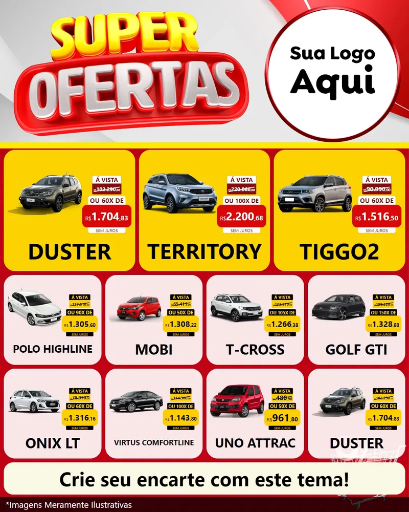 Modelo de Rede Social para Feed Instagram com o tema Super Ofertas para Concessionaria de Carros