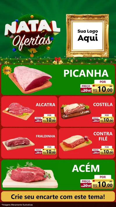 Modelo de TV para TV Vertical com o tema Natal de Ofertas para Açougue