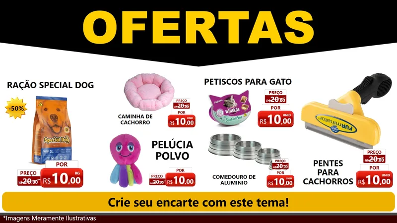 Modelo de TV para TV Horizontal com o tema Ofertas Preto e Vermelho Cartaz para Pet Shop