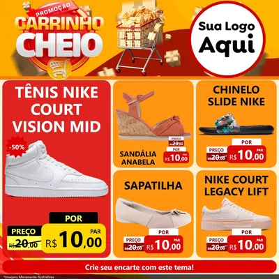 Modelo de Rede Social para Feed Facebook com o tema Promoção carrinho cheio para Calçados