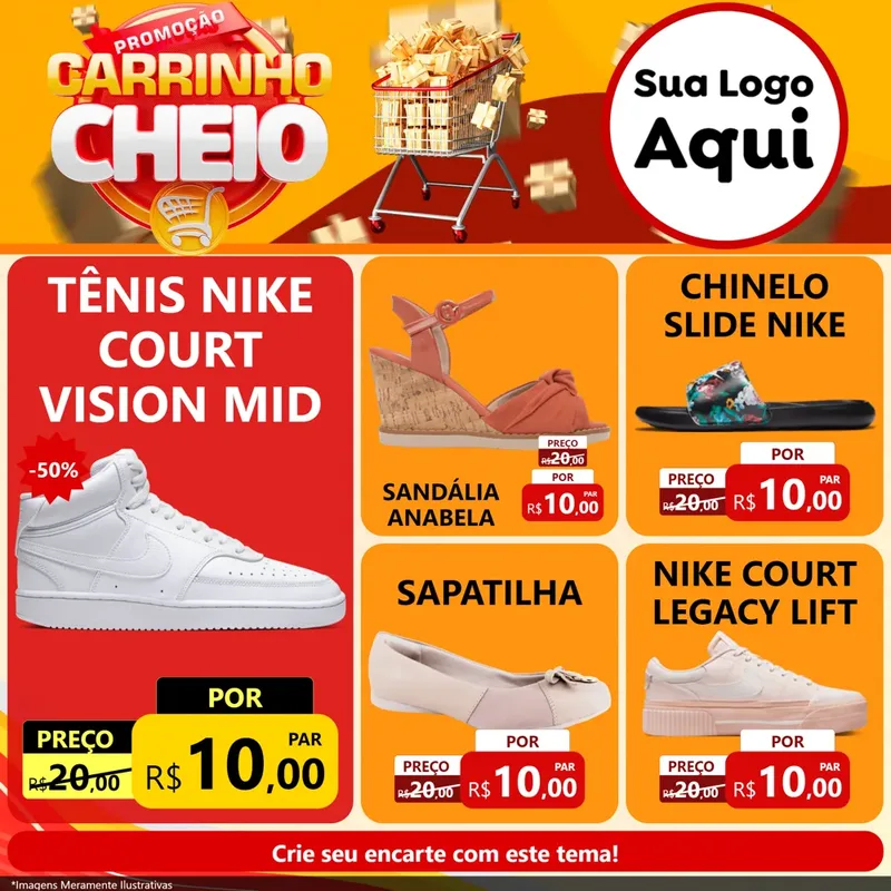 Modelo de Rede Social para Feed Facebook com o tema Promoção carrinho cheio para Calçados