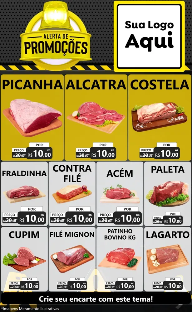 Modelo de Encarte para Encarte Grande com o tema Alerta de Promoções para Açougue