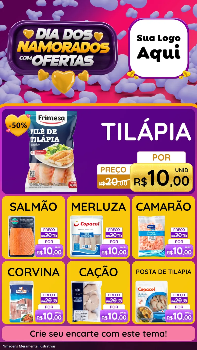Modelo de Rede Social para Stories com o tema Dia Dos Namorados Com Ofertas para Peixaria