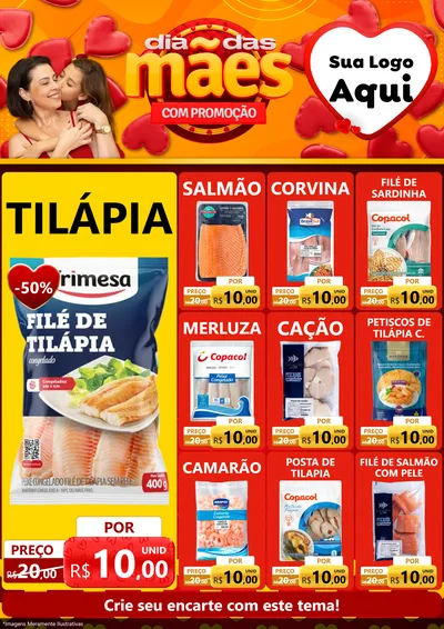 Modelo de Encarte para Encarte A4 Vertical com o tema Dia das Mães com Promoção para Peixaria