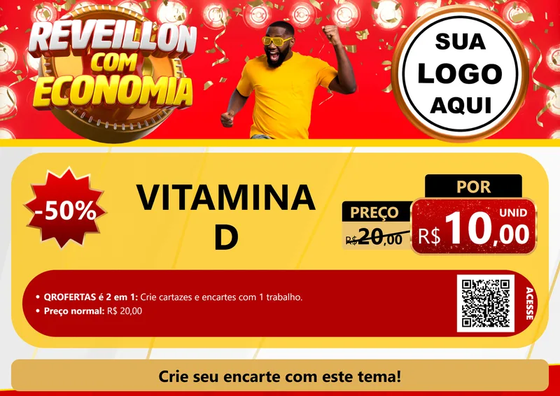 Modelo de Cartaz para Cartaz A4 Horizontal com o tema Réveillon com Economia para Farmácia
