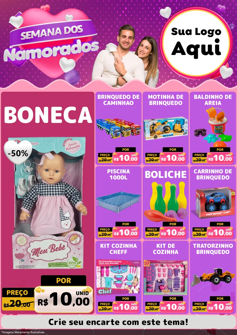 Modelo de Encarte para Encarte A4 Vertical com o tema Semana dos Namorados para Brinquedos