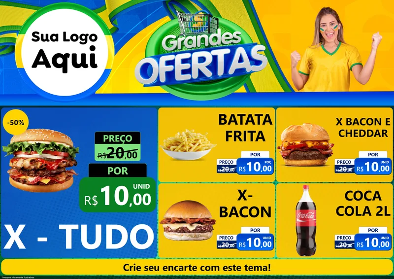 Modelo de Encarte para Encarte A4 Horizontal com o tema Grandes Ofertas para Hamburgueria