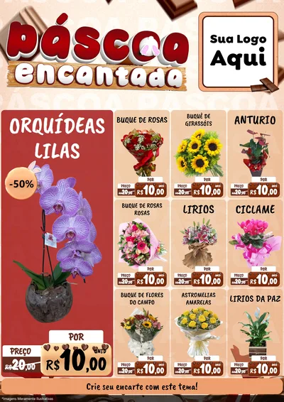Modelo de Encarte para Encarte A4 Vertical com o tema Páscoa Encantada para Floricultura e jardim