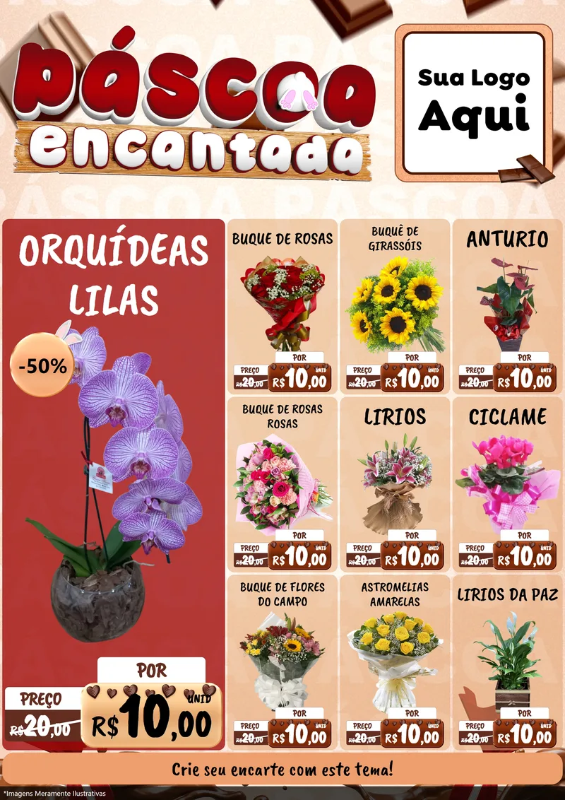 Modelo de Encarte para Encarte A4 Vertical com o tema Páscoa Encantada para Floricultura e jardim