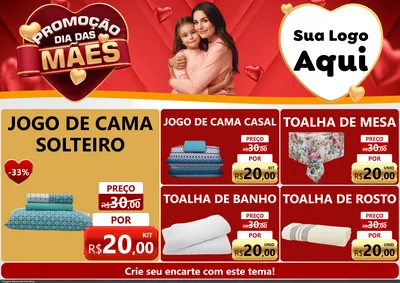 Modelo de Encarte para Encarte A4 Horizontal com o tema Promoção Dia das Mães para Cama, Mesa e Banho