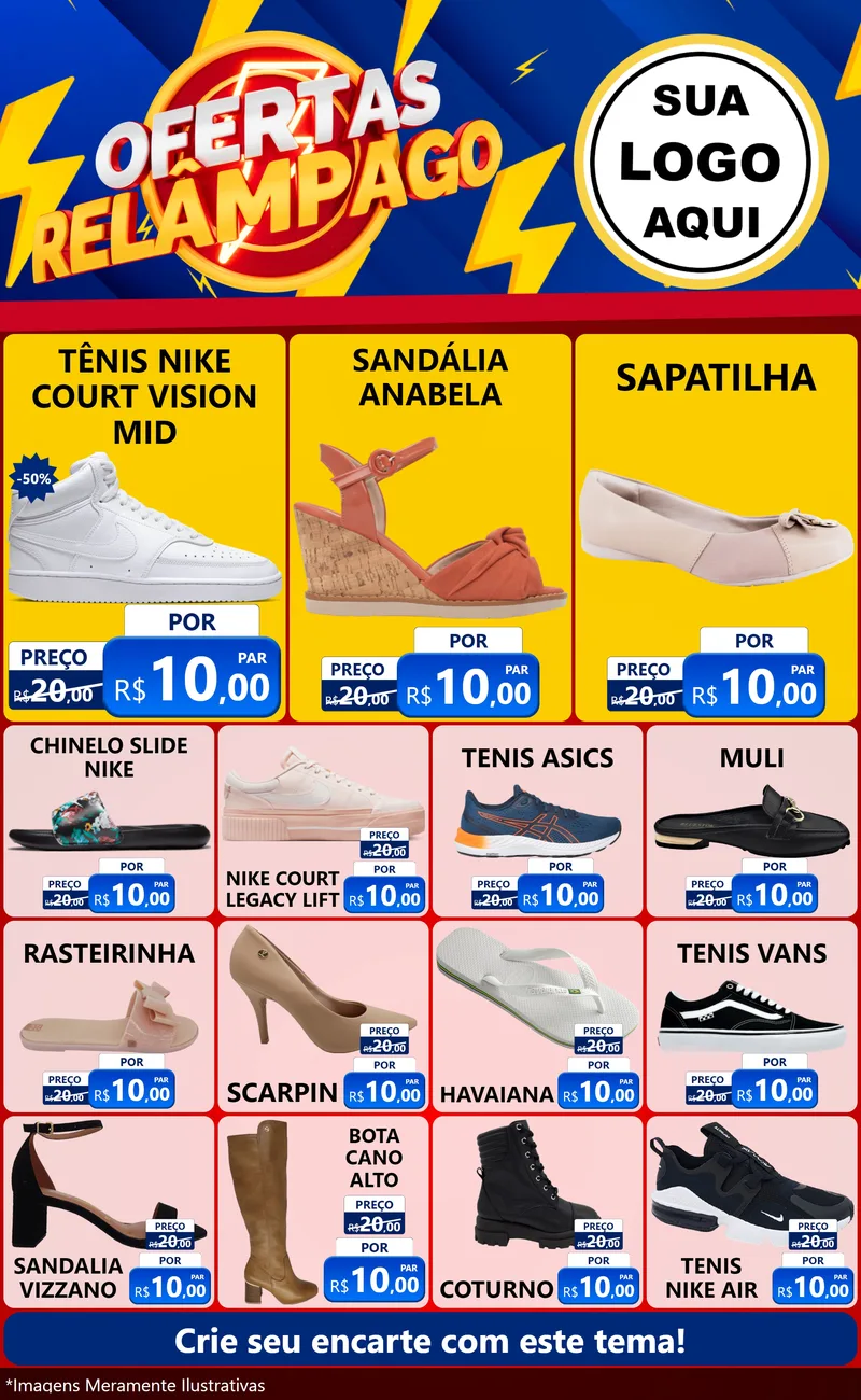 Modelo de Encarte para Encarte Grande com o tema Ofertas Relâmpago para Calçados