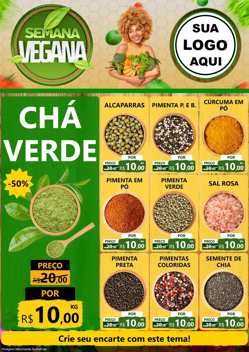 Modelo de Encarte para Encarte A4 Vertical com o tema Semana Vegana para Produtos Naturais