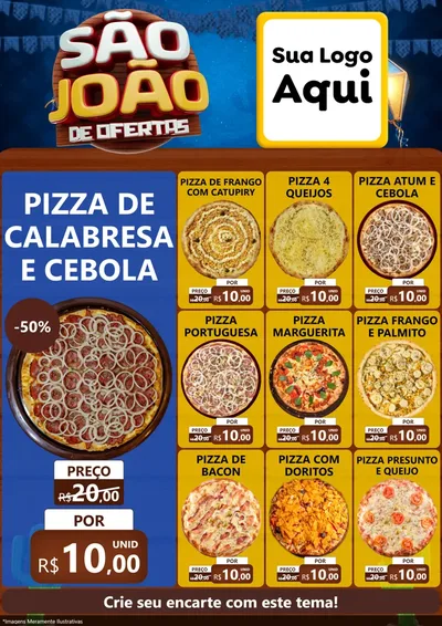 Modelo de Encarte para Encarte A4 Vertical com o tema São João Ofertas Imbatíveis! - Junina para Pizzaria