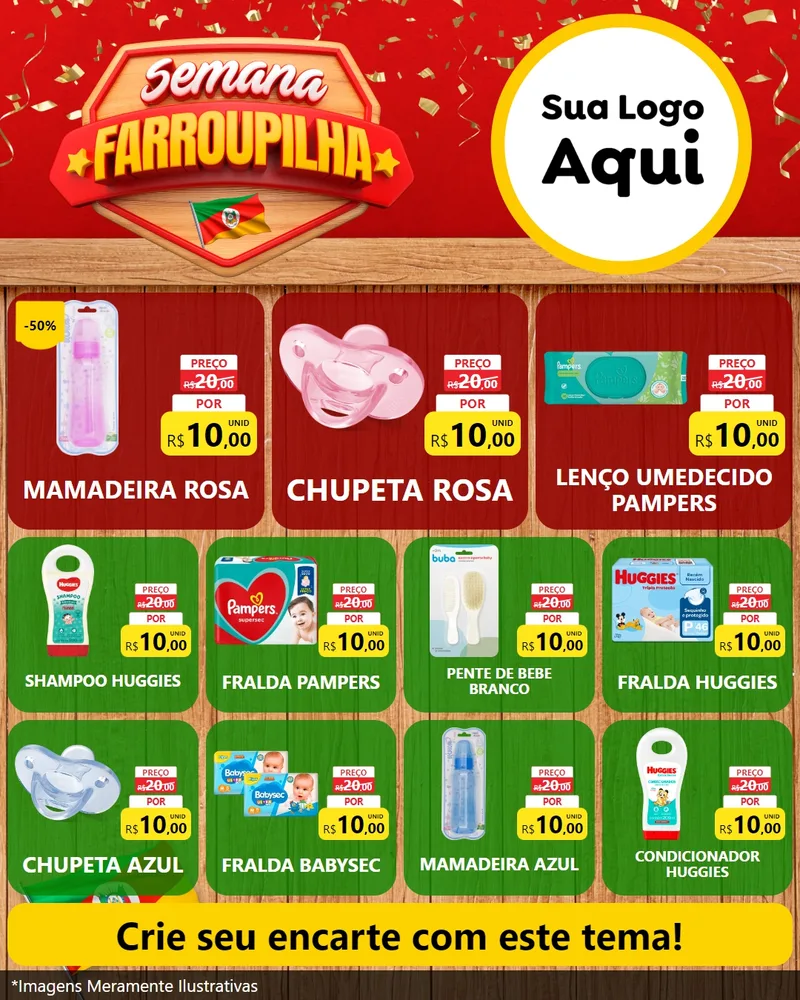Modelo de Rede Social para Feed Instagram com o tema Semana Farroupilha para Bebês