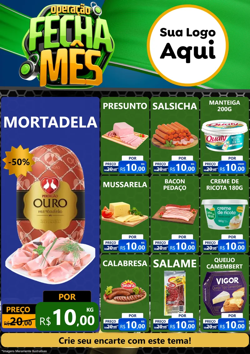 Modelo de Encarte para Encarte A4 Vertical com o tema Operação Fecha Mês para Frios e Laticínios