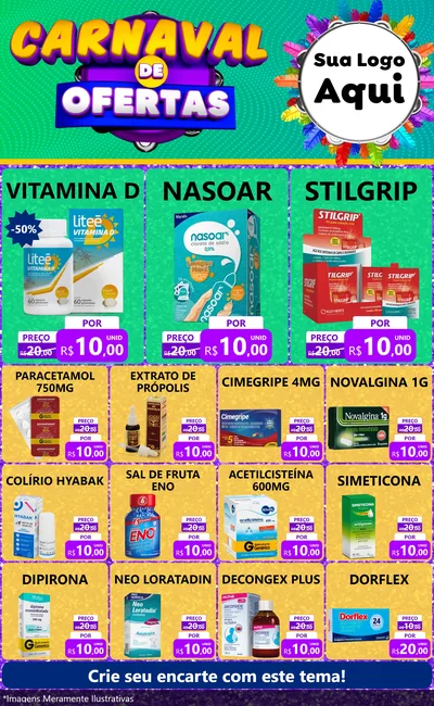 Modelo de Encarte para Encarte Grande com o tema Carnaval de Ofertas para Farmácia