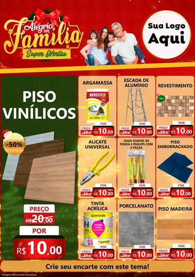 Modelo de Encarte para Encarte A4 Vertical com o tema Alegria em Família Super Ofertas - Natal para Material para Construção
