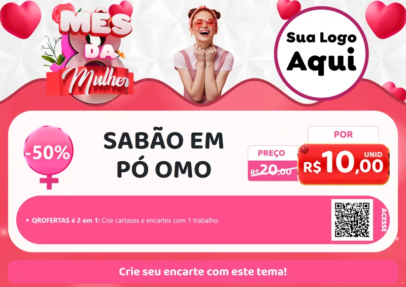 Modelo de Cartaz para Cartaz A4 Horizontal com o tema Mês da Mulher para Produtos de Limpeza