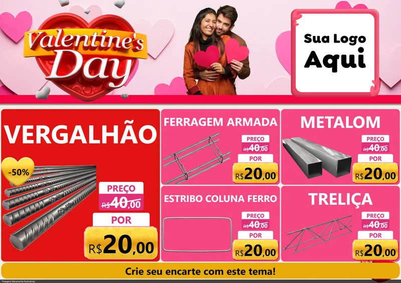 Modelo de Encarte para Encarte A4 Horizontal com o tema Valentine's Day para Ferragens