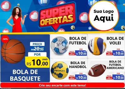 Modelo de Encarte para Encarte A4 Horizontal com o tema Super Ofertas para Artigos Esportivos