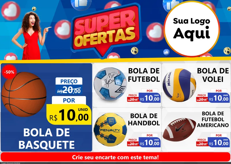 Modelo de Encarte para Encarte A4 Horizontal com o tema Super Ofertas para Artigos Esportivos