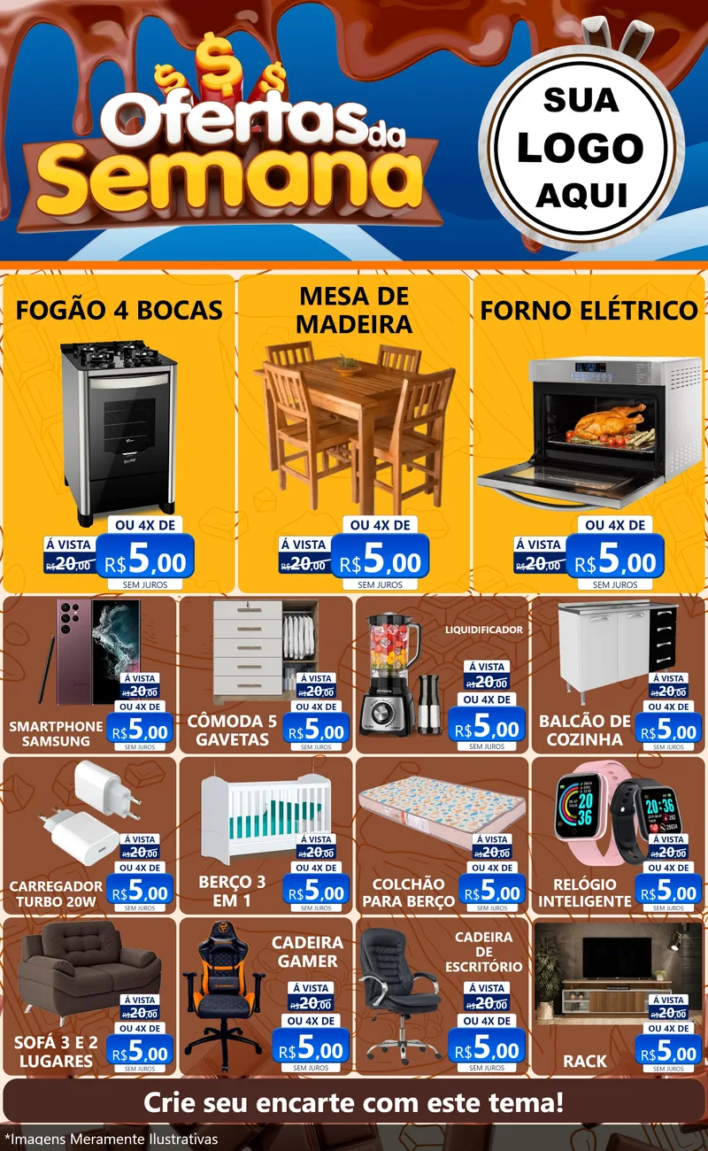 Modelo de Encarte para Encarte Grande com o tema Ofertas da Semana - Páscoa para Móveis e Eletro